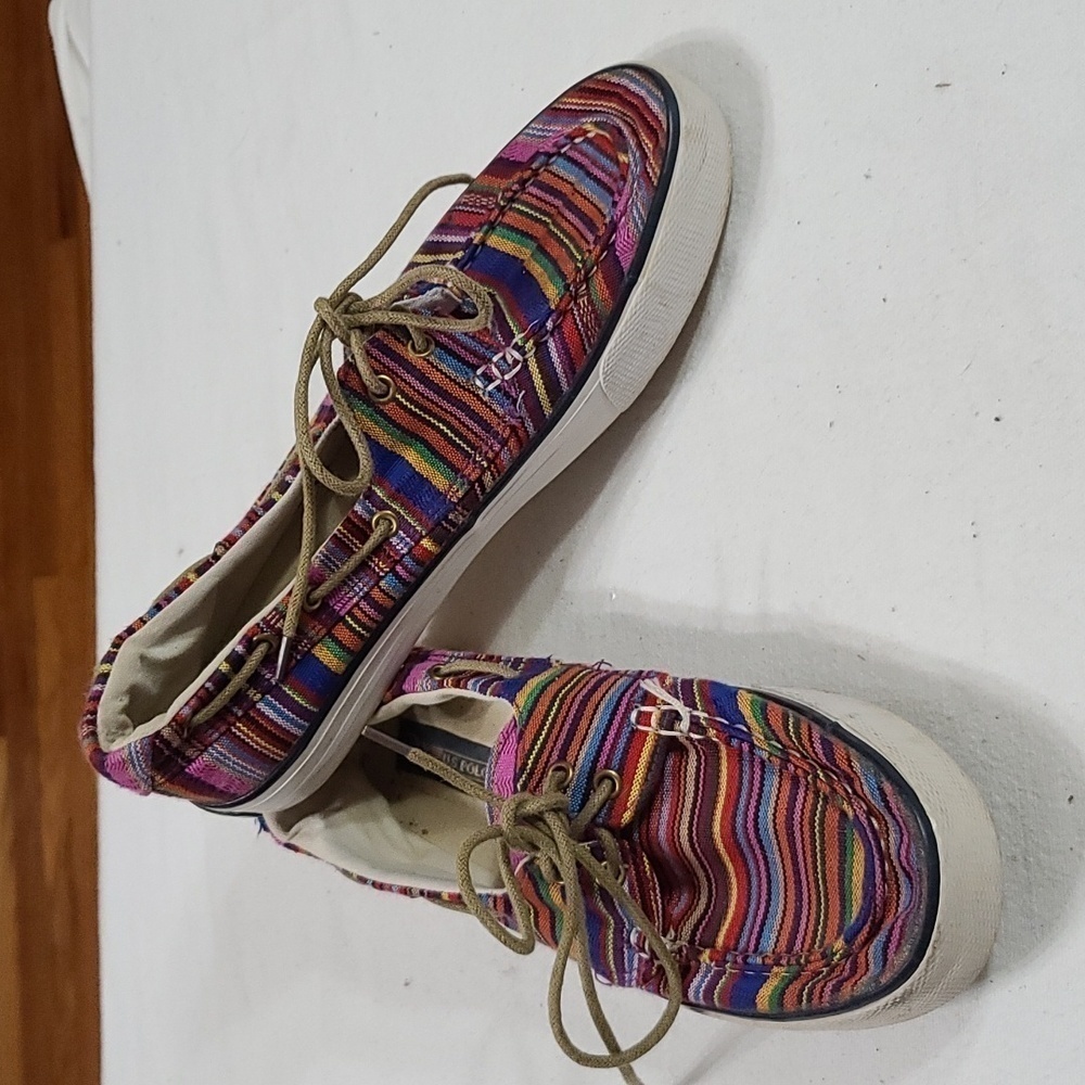 US Polo Association "FLARE" Womens Sneakers Colorful Striped Fabric Sz 8.5 GUC